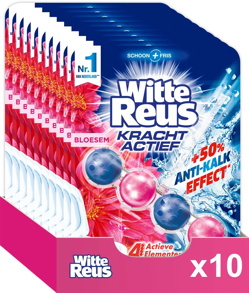 Witte Reus Kracht Actief Toiletblok - Bloesem - WC Blokjes Voordeelverpakking - 10 Stuks 1 Witte Reus Kracht Actief Toiletblok - Bloesem - WC Blokjes Voordeelverpakking - 10 Stuks