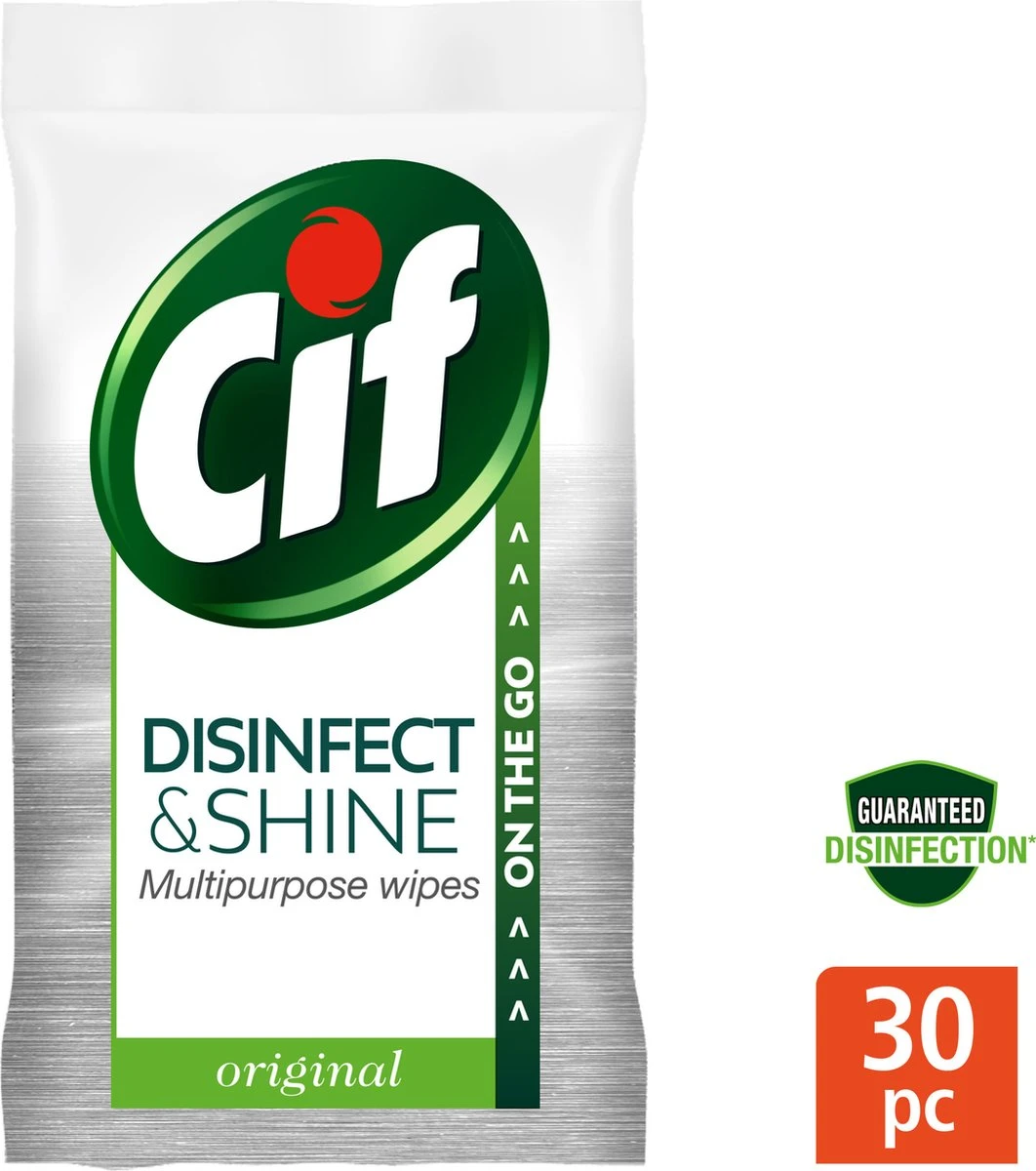 Cif Disinfect & Shine Wipes Original Desinfectie Schoonmaakdoekjes - 12 X 30 Doekjes - Voordeelverpakking 2 Cif Disinfect & Shine Wipes Original Desinfectie Schoonmaakdoekjes - 12 X 30 Doekjes - Voordeelverpakking - Afbeelding 2