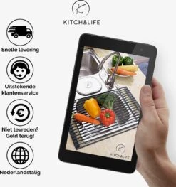 Kitch&Life Afdruiprek Oprolbaar - Mat Zwart - Pannenonderzetter - Afdruipmat - Keukenrek 3-in-1 15 Kitch&Life Afdruiprek Oprolbaar - Mat Zwart - Pannenonderzetter - Afdruipmat - Keukenrek 3-in-1 -Winkel Voor Schoonmaakartikelen 1125x1200 3