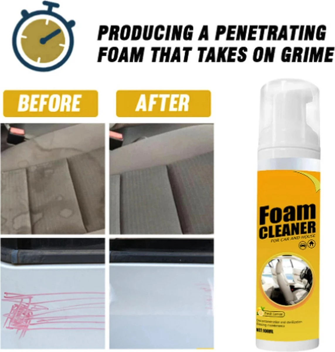 TLVX Bekleding Reiniger / Schuim Reiniger / Vlekken Reinigen / Interieur Reiniger / Foam Cleaner / 150ml / Auto Schoonmaak / Citroen Geur / Auto Interieur Reiniger / Vlekken Verwijderen Bankstel / Auto Stoel Schoonmaken / Effectief! 2 TLVX Bekleding Reiniger / Schuim Reiniger / Vlekken Reinigen / Interieur Reiniger / Foam Cleaner / 150ml / Auto Schoonmaak / Citroen Geur / Auto Interieur Reiniger / Vlekken Verwijderen Bankstel / Auto Stoel Schoonmaken / Effectief! - Afbeelding 2