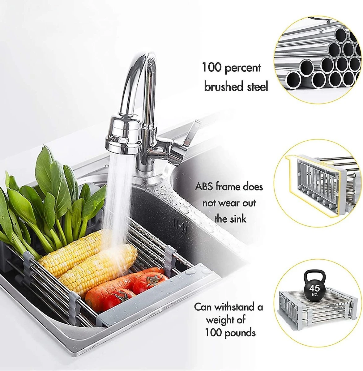 IBright Verstelbare Keukenrek - Gootsteen Mand - Afdruiprek – Vergiet – Verstelbaar In Lengte - Uitschuifbaar - RVS Grijs 10 IBright Verstelbare Keukenrek - Gootsteen Mand - Afdruiprek – Vergiet – Verstelbaar In Lengte - Uitschuifbaar - RVS Grijs - Afbeelding 10