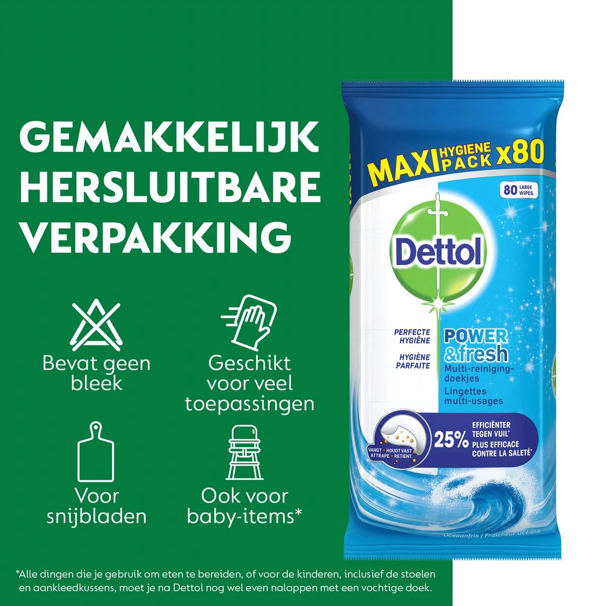 Dettol - Power & Fresh - Schoonmaakdoekjes - Oceaanfris - 4 X 80 Doekjes 4 Dettol - Power & Fresh - Schoonmaakdoekjes - Oceaanfris - 4 X 80 Doekjes - Afbeelding 4
