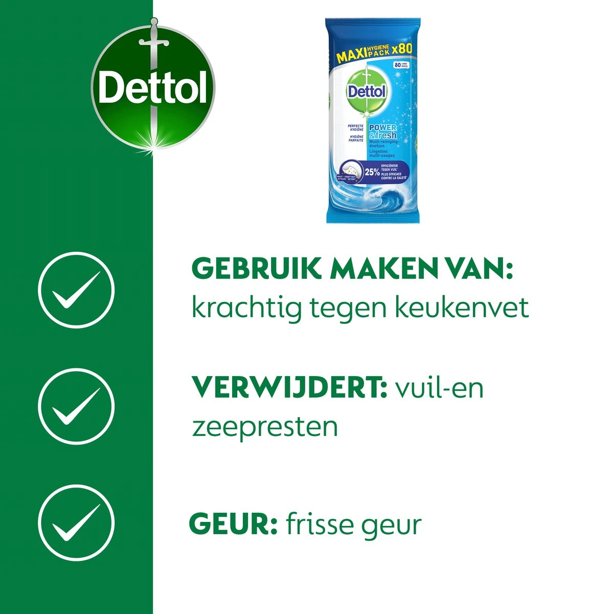 Dettol - Power & Fresh - Schoonmaakdoekjes - Oceaanfris - 4 X 80 Doekjes 3 Dettol - Power & Fresh - Schoonmaakdoekjes - Oceaanfris - 4 X 80 Doekjes - Afbeelding 3