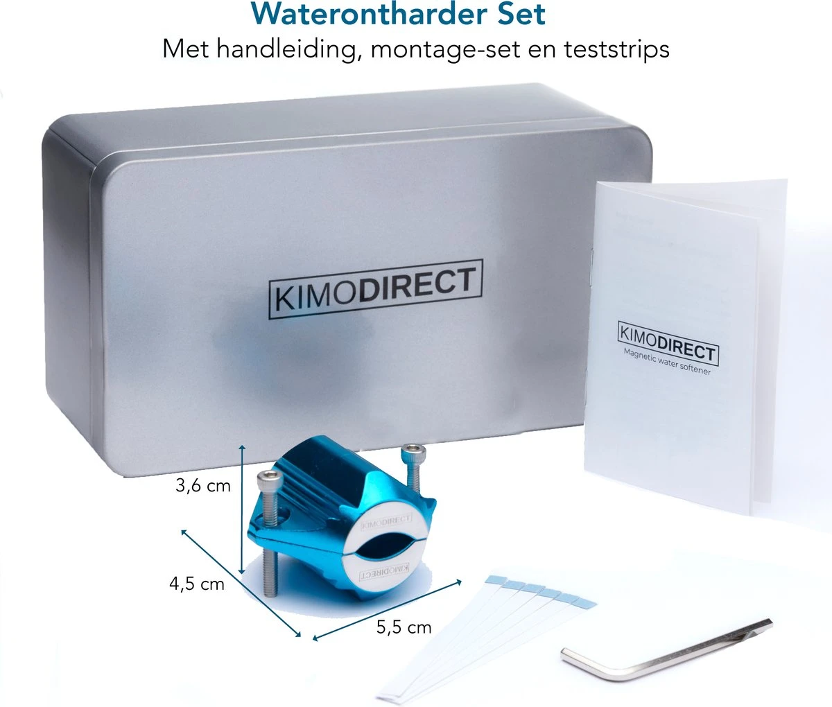 KIMO DIRECT Waterontharder Met 6 Teststrips - Waterontharder - Huishouden Tot 6 Personen - Waterfilter - 7500 Gauss - Blauw 4 KIMO DIRECT Waterontharder Met 6 Teststrips - Waterontharder - Huishouden Tot 6 Personen - Waterfilter - 7500 Gauss - Blauw - Afbeelding 4