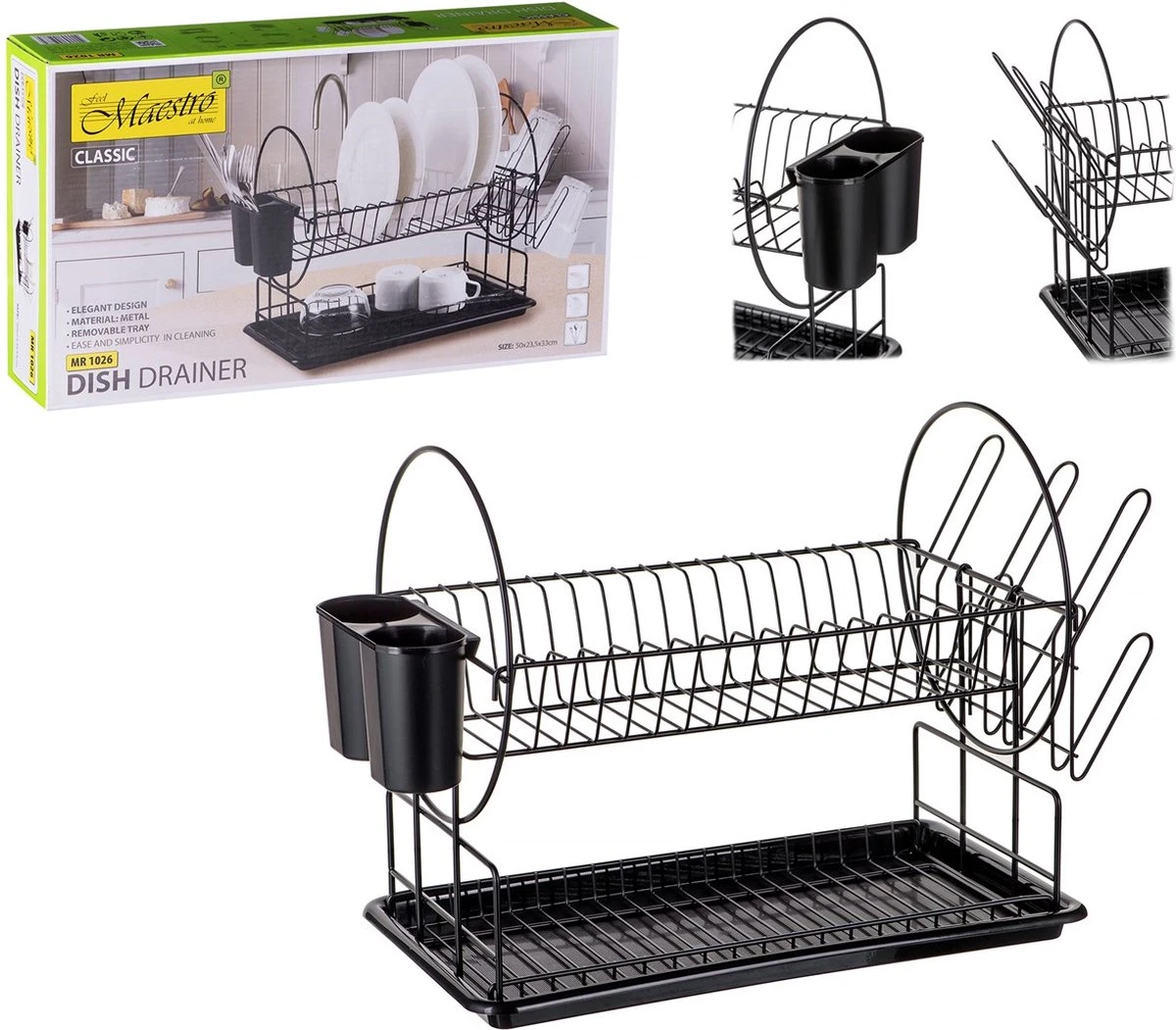 Maestro - Afdruiprek 2 Bestekrekken Wateropvangbak - 50cm 4 Maestro - Afdruiprek 2 Bestekrekken Wateropvangbak - 50cm - Afbeelding 4