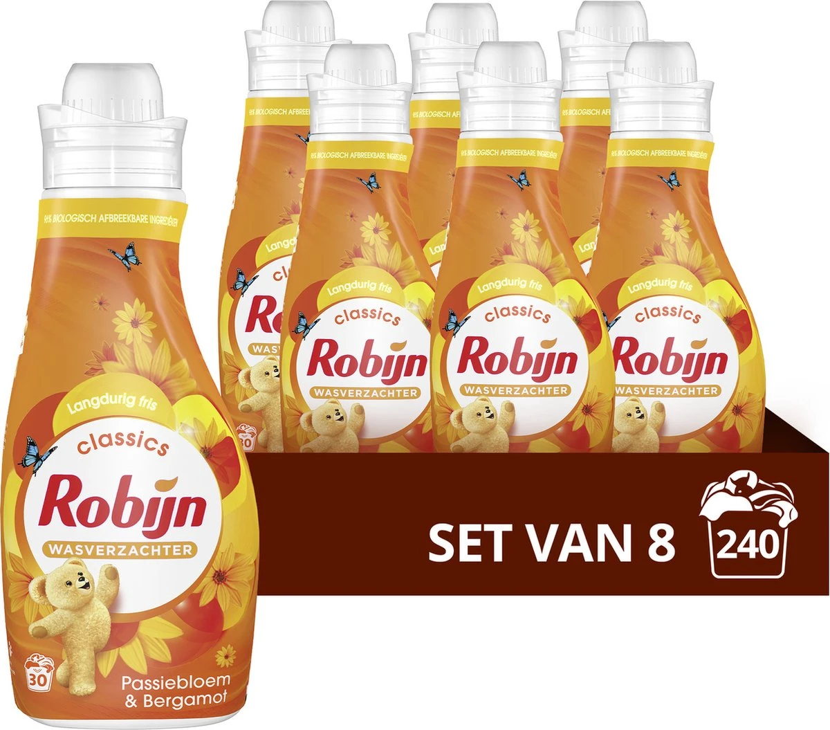 Robijn Classics Passiebloem & Bergamot Wasverzachter - 8 X 30 Wasbeurten - Voordeelverpakking 1 Robijn Classics Passiebloem & Bergamot Wasverzachter - 8 X 30 Wasbeurten - Voordeelverpakking