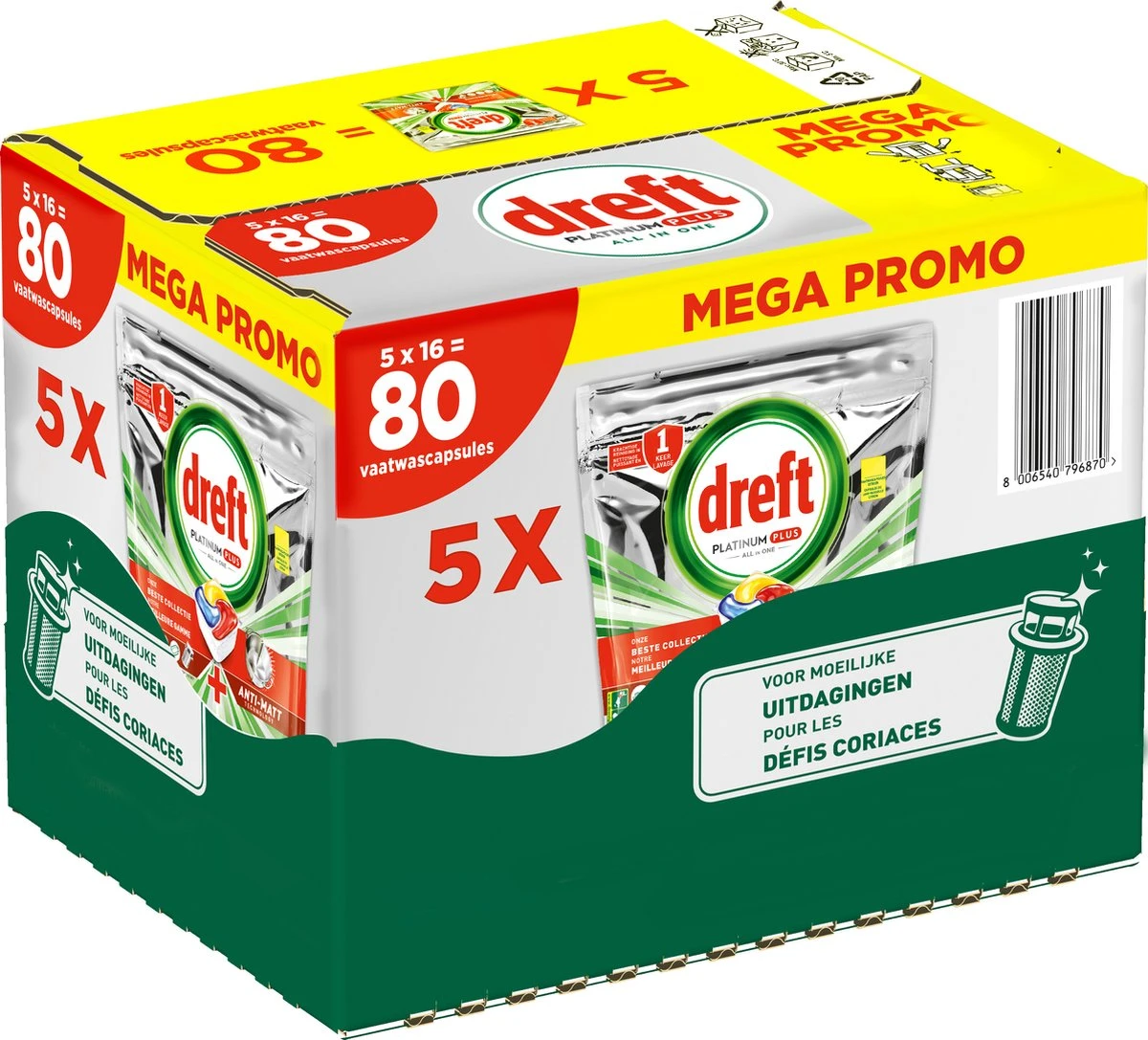 Dreft Platinum Plus All In One - Vaatwastabletten - Citroen - Voordeelverpakking 5 X 16 Stuks 1 Dreft Platinum Plus All In One - Vaatwastabletten - Citroen - Voordeelverpakking 5 X 16 Stuks