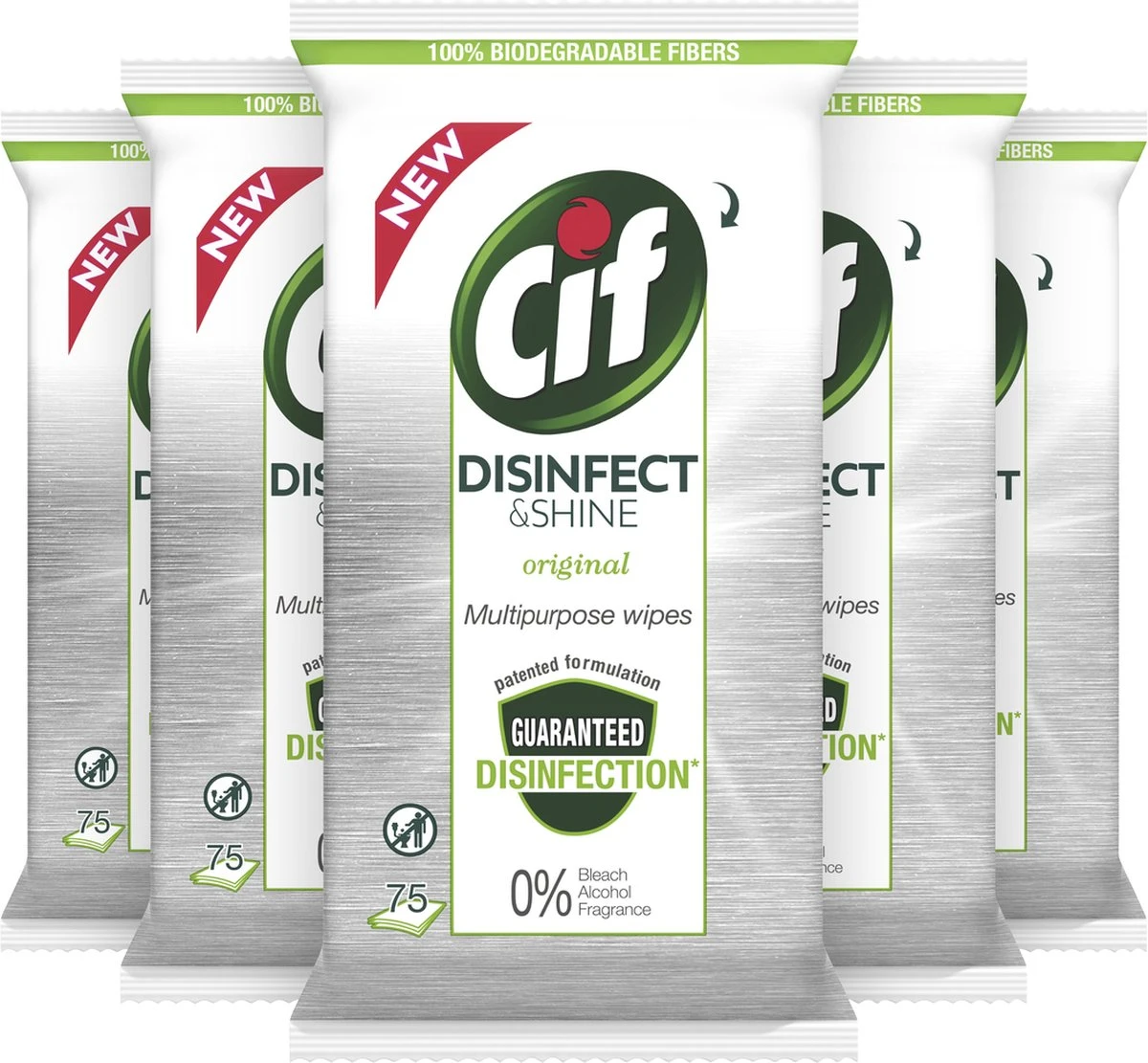Cif Disinfect & Shine Wipes Doden 99,99% Van De Bacteriën Original Desinfecterende Schoonmaakdoekjes, Van 100% Biologisch Afbreekbaar Textiel 5 X 75 Doekjes 4 Cif Disinfect & Shine Wipes Doden 99,99% Van De Bacteriën Original Desinfecterende Schoonmaakdoekjes, Van 100% Biologisch Afbreekbaar Textiel 5 X 75 Doekjes - Afbeelding 4