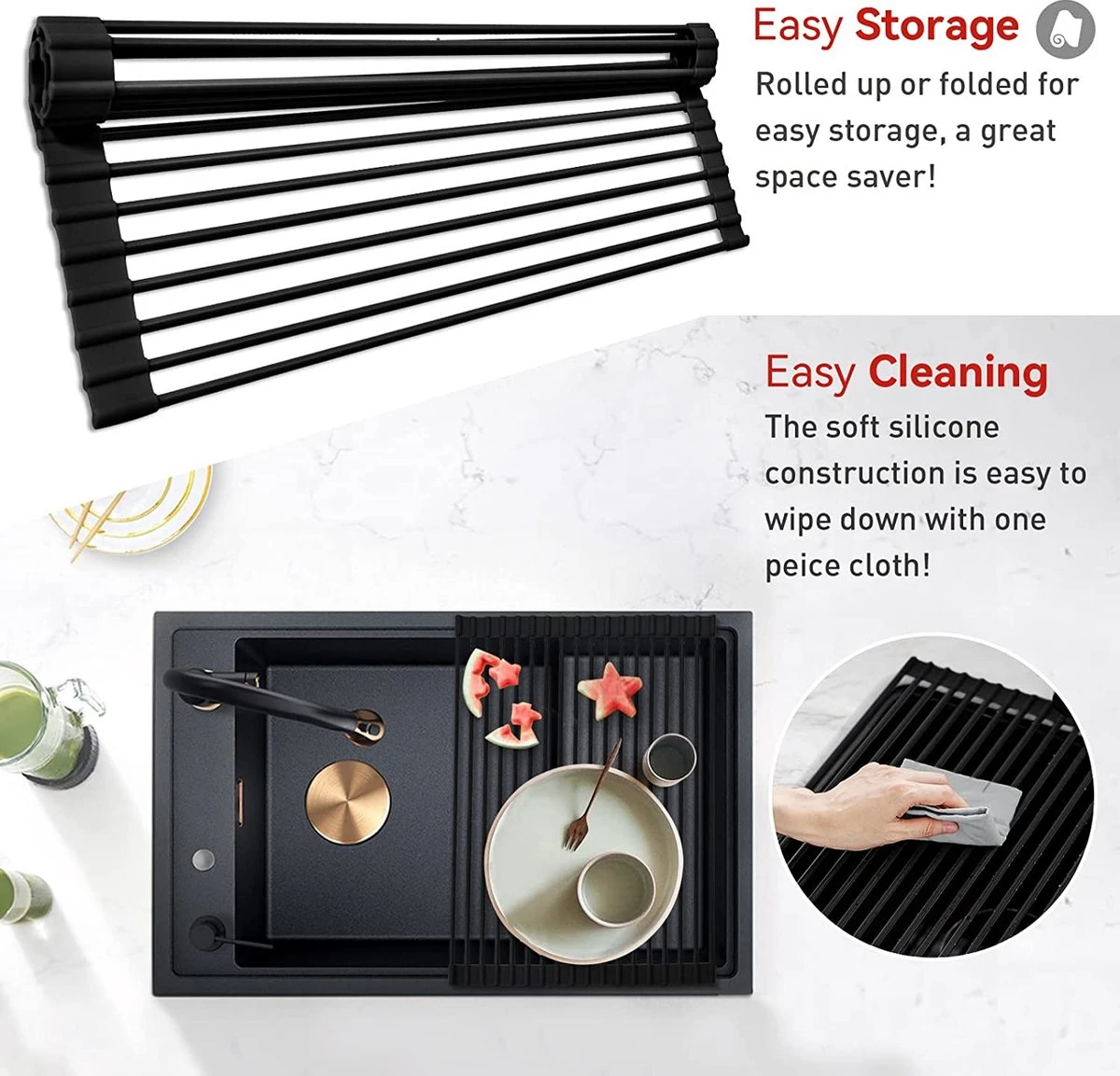 BOTC Afdruiprek - Verstelbaar - Afdruipmat Voor Afwas - Pannenonderzetter - Opvouwbaar 2 BOTC Afdruiprek - Verstelbaar - Afdruipmat Voor Afwas - Pannenonderzetter - Opvouwbaar - Afbeelding 2