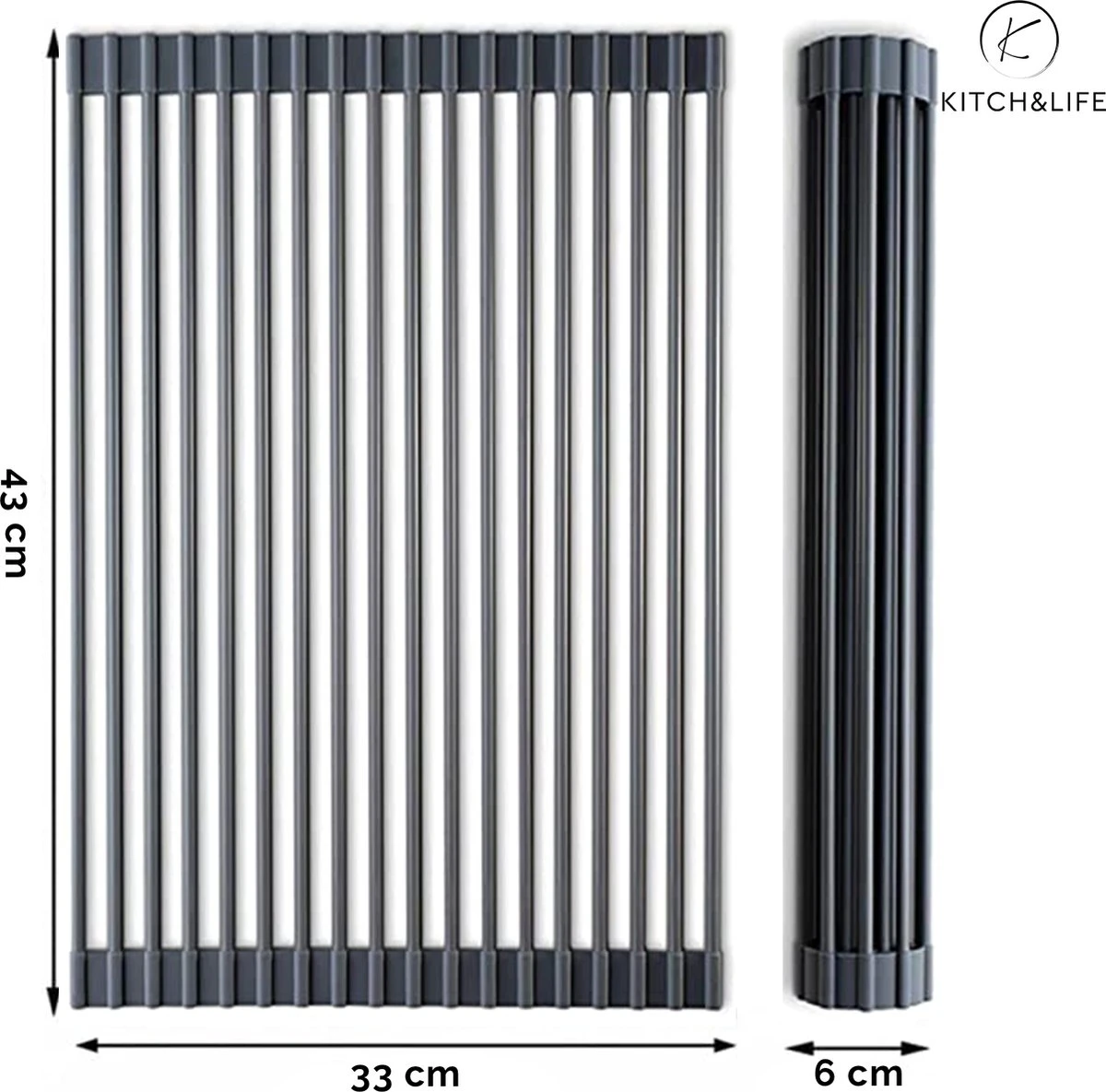 Kitch&Life Afdruiprek Oprolbaar - Mat Zwart - Pannenonderzetter - Afdruipmat - Keukenrek 3-in-1 6 Kitch&Life Afdruiprek Oprolbaar - Mat Zwart - Pannenonderzetter - Afdruipmat - Keukenrek 3-in-1 - Afbeelding 6