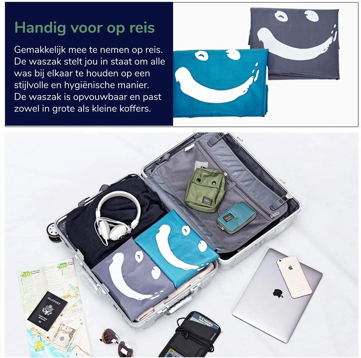 Wonair - Grote Waszak - Wash Me - Wastas - 60x90cm - Grijs - Met Trekkoord 4 Wonair - Grote Waszak - Wash Me - Wastas - 60x90cm - Grijs - Met Trekkoord - Afbeelding 4