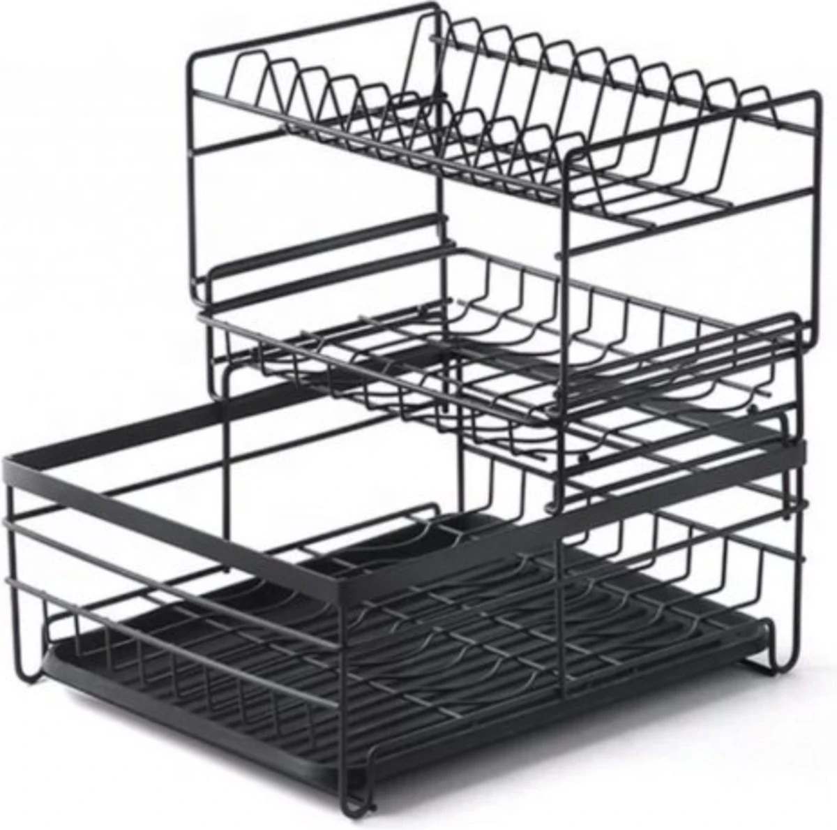 Luxaliving - Metalen Afdruiprek Met Lekbak – Afwas Droogrek – RVS Vaatwasrek – Keuken Droogrek Met Bestekmand – 3 Etages 2 Luxaliving - Metalen Afdruiprek Met Lekbak – Afwas Droogrek – RVS Vaatwasrek – Keuken Droogrek Met Bestekmand – 3 Etages - Afbeelding 2