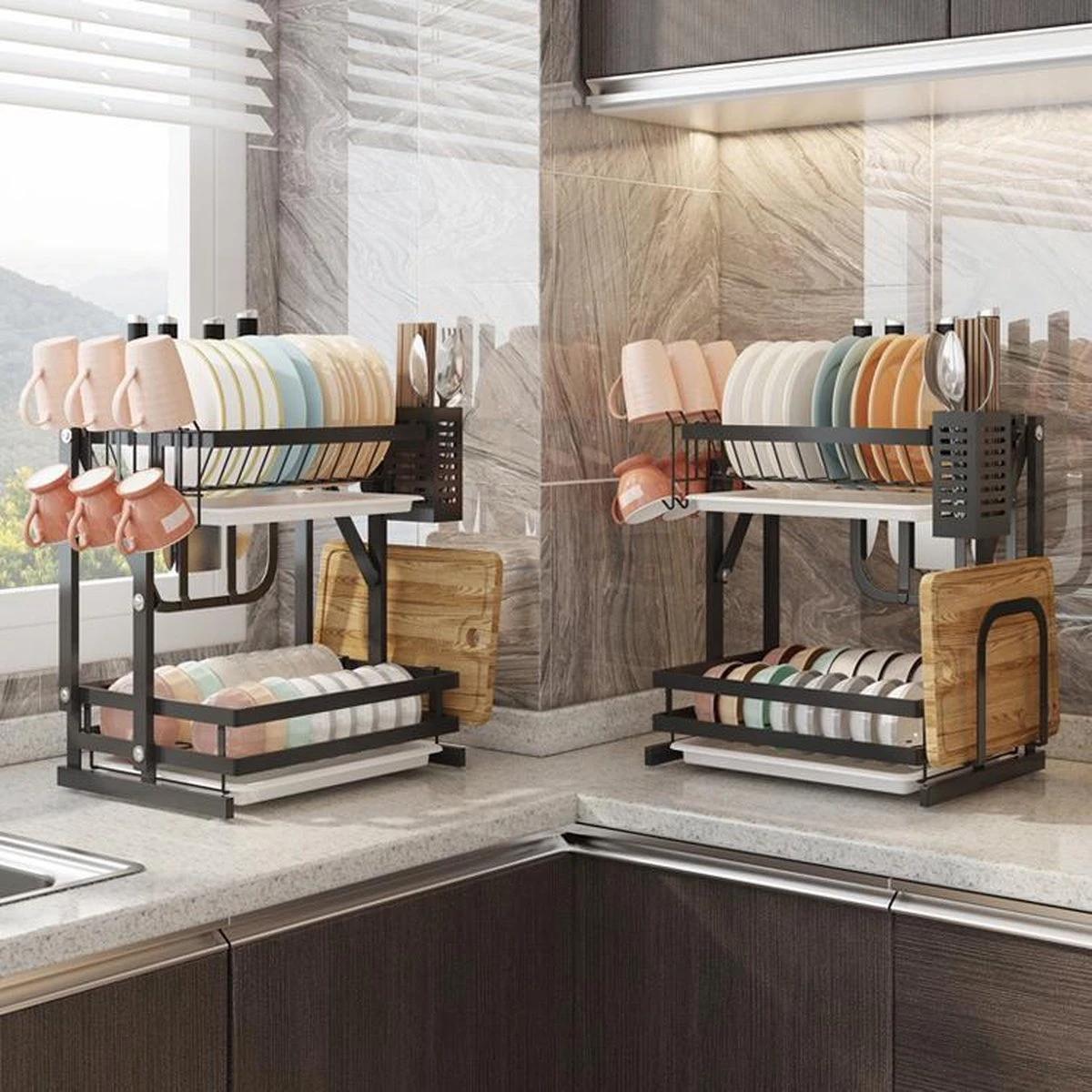 TammaT - Afdruiprek Met Lekbak 2 Laags – Inklapbaar - Afwasrek – Met 2 Lekbakken – Extra Accessories Voor Servies En Snijplanken - RVS - 38x35x26,5cm 9 TammaT - Afdruiprek Met Lekbak 2 Laags – Inklapbaar - Afwasrek – Met 2 Lekbakken – Extra Accessories Voor Servies En Snijplanken - RVS - 38x35x26,5cm - Afbeelding 9