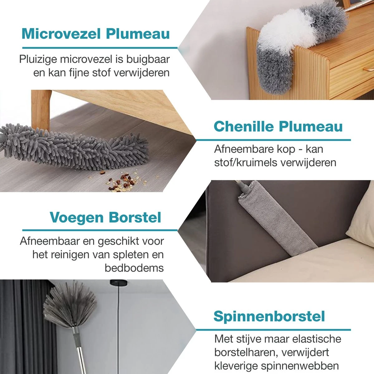 NovaBeau Plumeau Met Telescoopsteel – Microvezel Ragebol Uitschuifbaar - 9-delig Duster Set Met Voegenborstel – RVS Stoffer – Grijs Chenille Borstel – Wasbaar En Draaibaar 3 NovaBeau Plumeau Met Telescoopsteel – Microvezel Ragebol Uitschuifbaar - 9-delig Duster Set Met Voegenborstel – RVS Stoffer – Grijs Chenille Borstel – Wasbaar En Draaibaar - Afbeelding 3