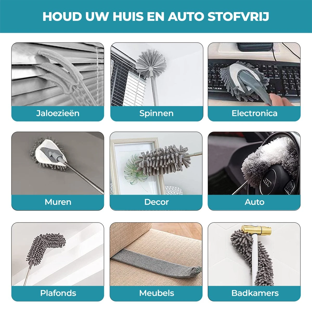 NovaBeau Plumeau Met Telescoopsteel – Microvezel Ragebol Uitschuifbaar - 9-delig Duster Set Met Voegenborstel – RVS Stoffer – Grijs Chenille Borstel – Wasbaar En Draaibaar 6 NovaBeau Plumeau Met Telescoopsteel – Microvezel Ragebol Uitschuifbaar - 9-delig Duster Set Met Voegenborstel – RVS Stoffer – Grijs Chenille Borstel – Wasbaar En Draaibaar - Afbeelding 6