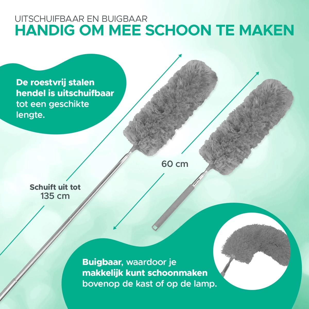 WITTS Telescopische Plumeau - Ragebol – Uitschuifbaar - Grijs 2 WITTS Telescopische Plumeau - Ragebol – Uitschuifbaar - Grijs - Afbeelding 2