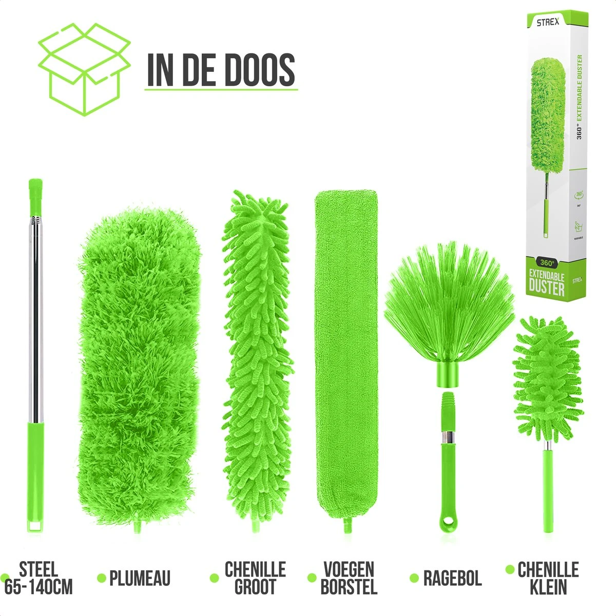 Strex Telescopische Plumeau Set Met Telescoopsteel - 60 Tot 140 Cm - Uitschuifbaar - Flexibel - Microvezel Ragebol - 5-Delige Schoonmaak Set 10 Strex Telescopische Plumeau Set Met Telescoopsteel - 60 Tot 140 Cm - Uitschuifbaar - Flexibel - Microvezel Ragebol - 5-Delige Schoonmaak Set - Afbeelding 10