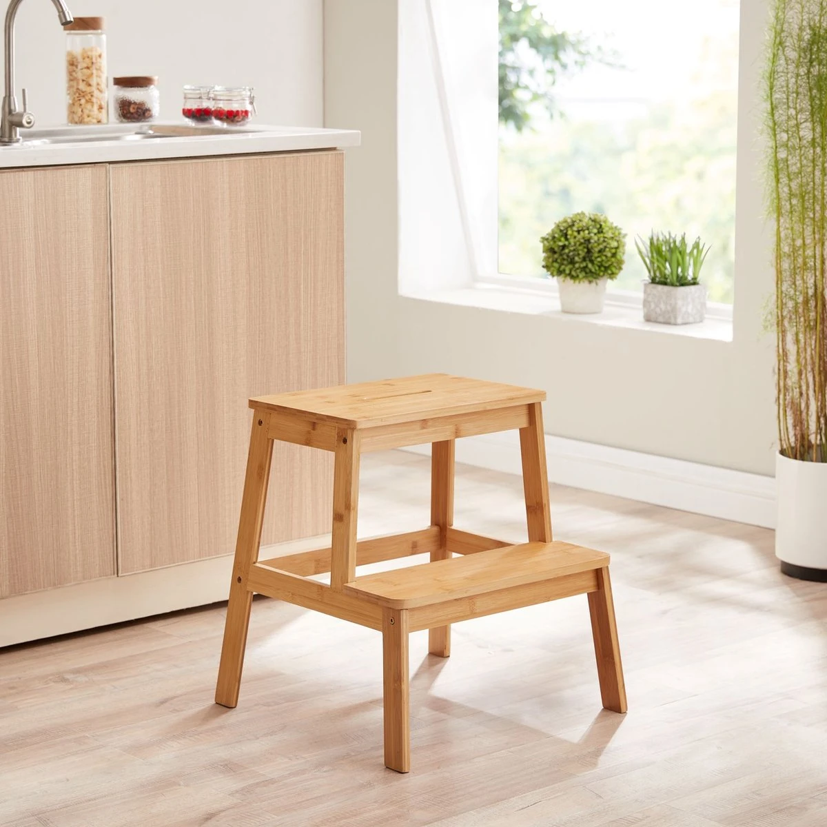 ACAZA Krukje In 2 Niveaus - Houten Opstapje - Bruin 3 ACAZA Krukje In 2 Niveaus - Houten Opstapje - Bruin - Afbeelding 3