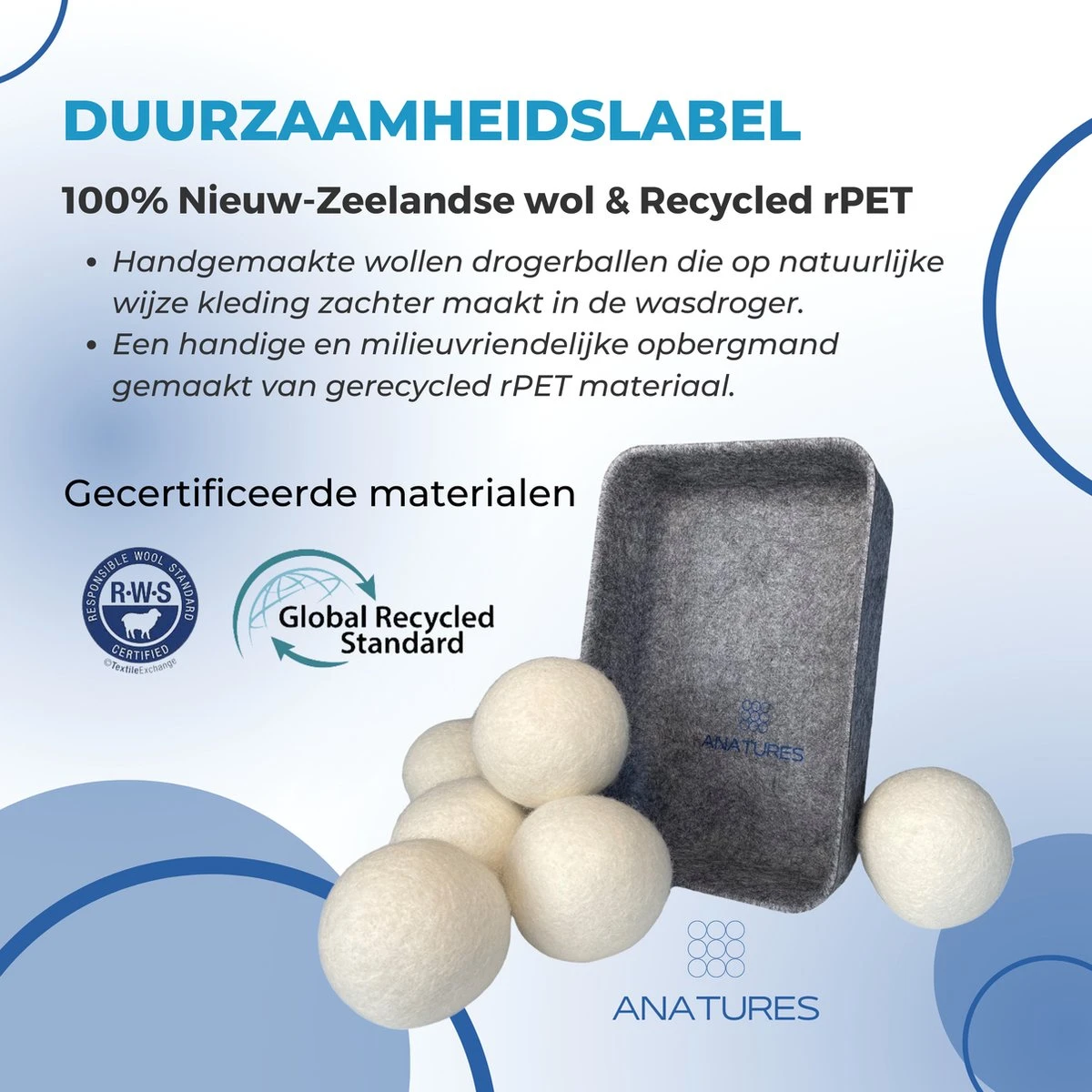 ANATURES Wollen XL Drogerballen 6 Stuks In Opbergmand – Herbruikbare Droogballen Wasdroger – Nieuw Zeelands RWS Schaapswol - Wasdrogerballen Duurzaam – Natuurlijke Wasverzachter 11 ANATURES Wollen XL Drogerballen 6 Stuks In Opbergmand – Herbruikbare Droogballen Wasdroger – Nieuw Zeelands RWS Schaapswol - Wasdrogerballen Duurzaam – Natuurlijke Wasverzachter - Afbeelding 11