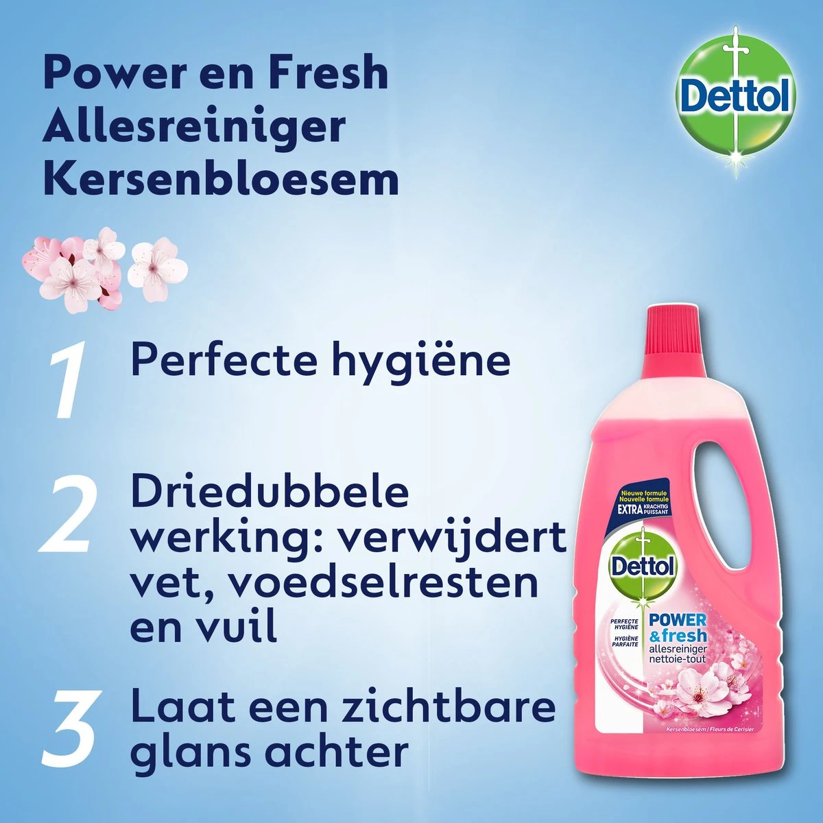 Dettol - Power & Fresh - Allesreiniger - Kersenbloesem - 8 X 1 Liter 2 Dettol - Power & Fresh - Allesreiniger - Kersenbloesem - 8 X 1 Liter - Afbeelding 2