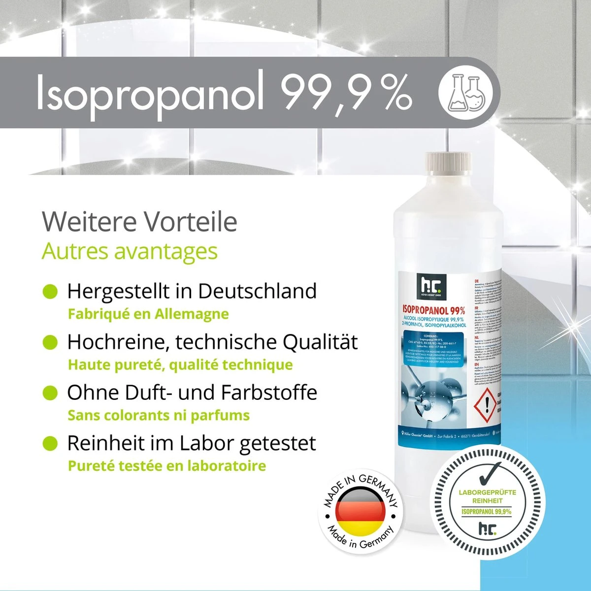 Isopropyl Alcohol - Isopropanol - IPA - Isopropyl - 99,9% Zuiver - 1000ml - Inclusief Trechter 5 Isopropyl Alcohol - Isopropanol - IPA - Isopropyl - 99,9% Zuiver - 1000ml - Inclusief Trechter - Afbeelding 5
