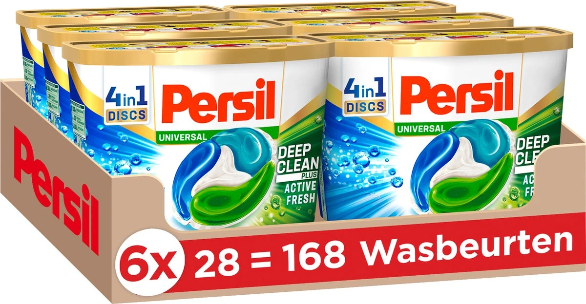 Persil® Persil 4in1 Discs Universal Wascapsules - Wasmiddel Capsules - Voordeelverpakking - 6 X 28 Wasbeurten 1 Persil® Persil 4in1 Discs Universal Wascapsules - Wasmiddel Capsules - Voordeelverpakking - 6 X 28 Wasbeurten