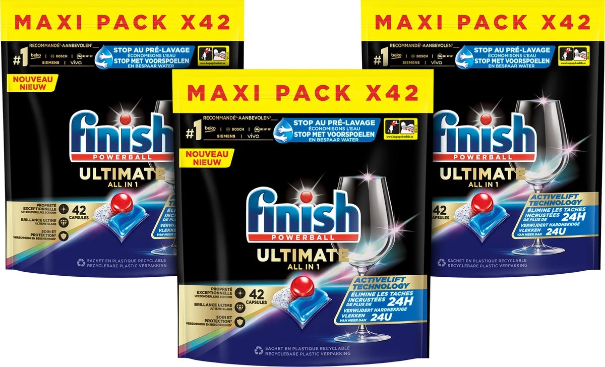 Finish Ultimate Regular Vaatwastabletten - 3x42 Capsules Promo Pack 1 Finish Ultimate Regular Vaatwastabletten - 3x42 Capsules Promo Pack