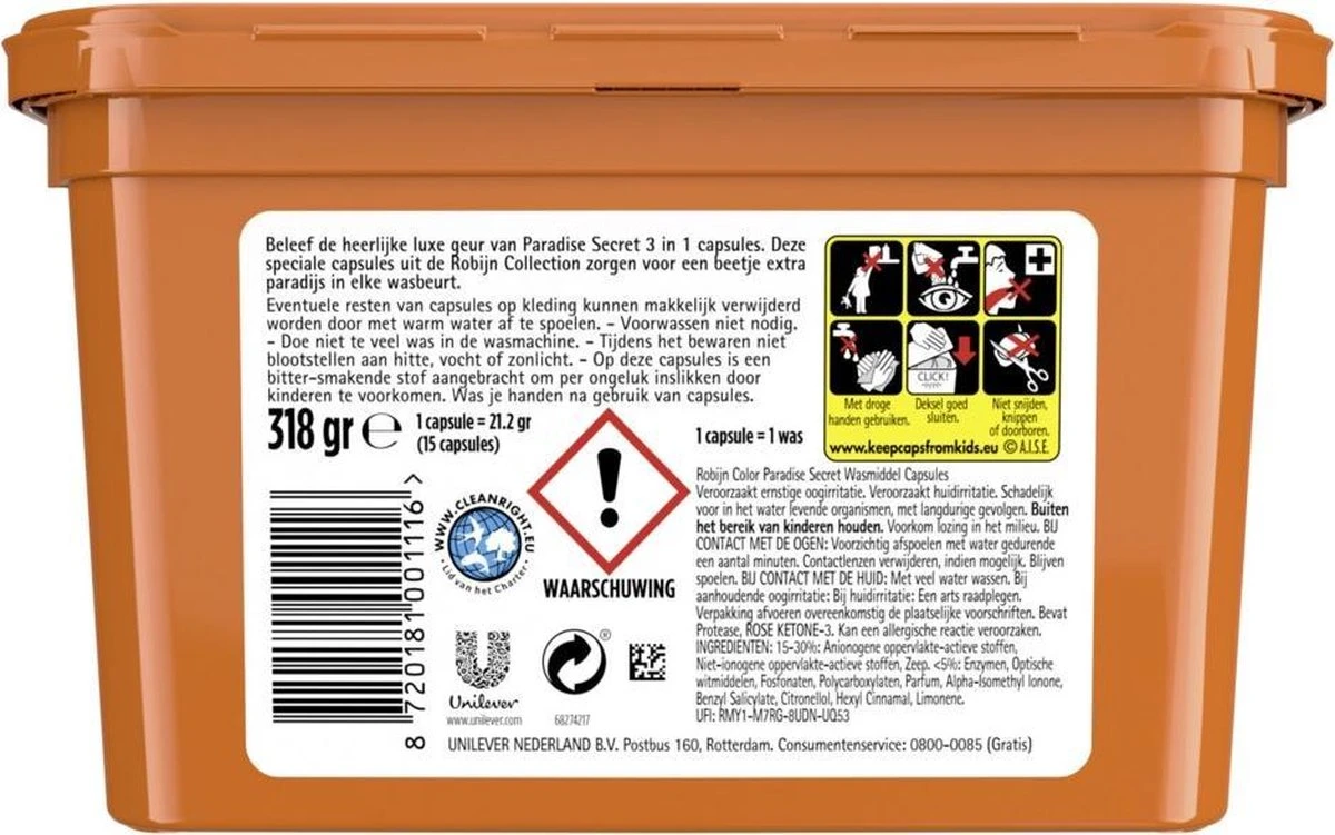 Robijn Paradise Secret 3 In 1 Wascapsules - 4 X 15 Wasbeurten - Voordeelverpakking 3 Robijn Paradise Secret 3 In 1 Wascapsules - 4 X 15 Wasbeurten - Voordeelverpakking - Afbeelding 3