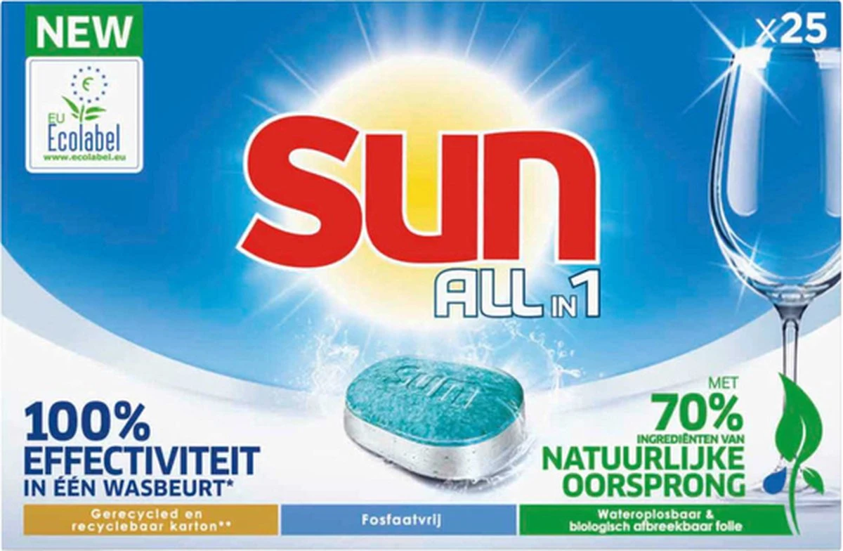 SUN® Sun All-in-1 Normaal Vaatwastabletten - 7 X 25 Tabletten - Voordeelverpakking 11 SUN® Sun All-in-1 Normaal Vaatwastabletten - 7 X 25 Tabletten - Voordeelverpakking - Afbeelding 11