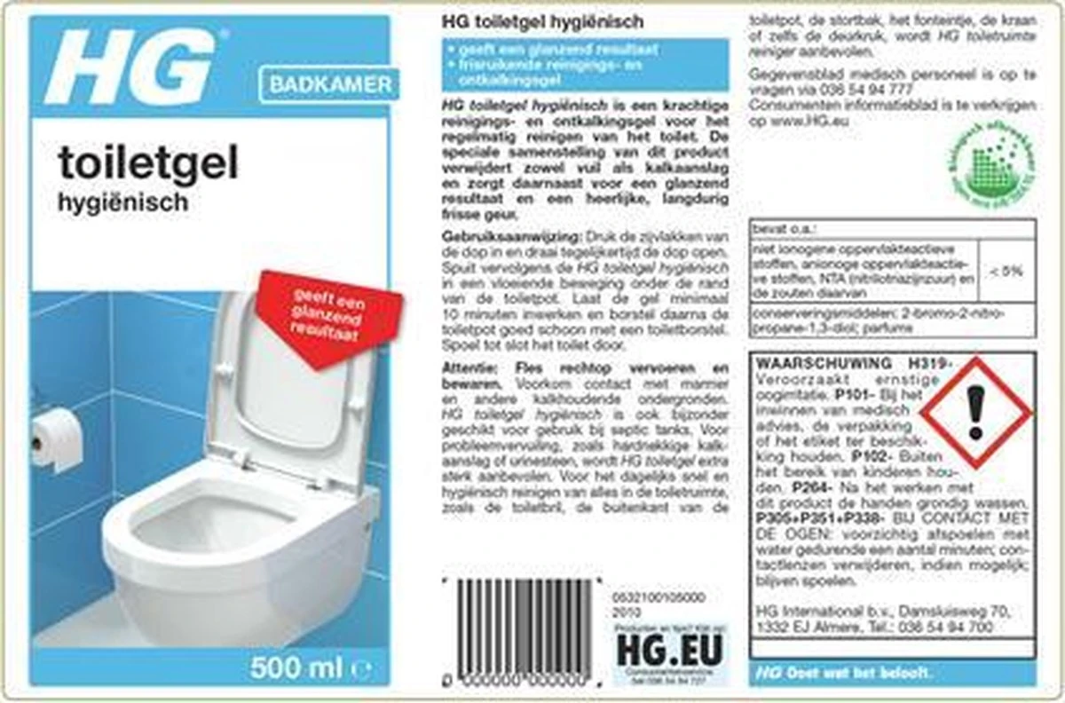 HG Toiletgel Hygiënisch - 500 Ml - Glanzend Resultaat - Krachtige Reiniger En Ontkalker 2 HG Toiletgel Hygiënisch - 500 Ml - Glanzend Resultaat - Krachtige Reiniger En Ontkalker - Afbeelding 2
