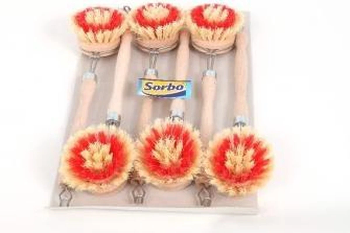 Sorbo Afwasborstel - Hout - Rond - 6 Stuks 1 Sorbo Afwasborstel - Hout - Rond - 6 Stuks