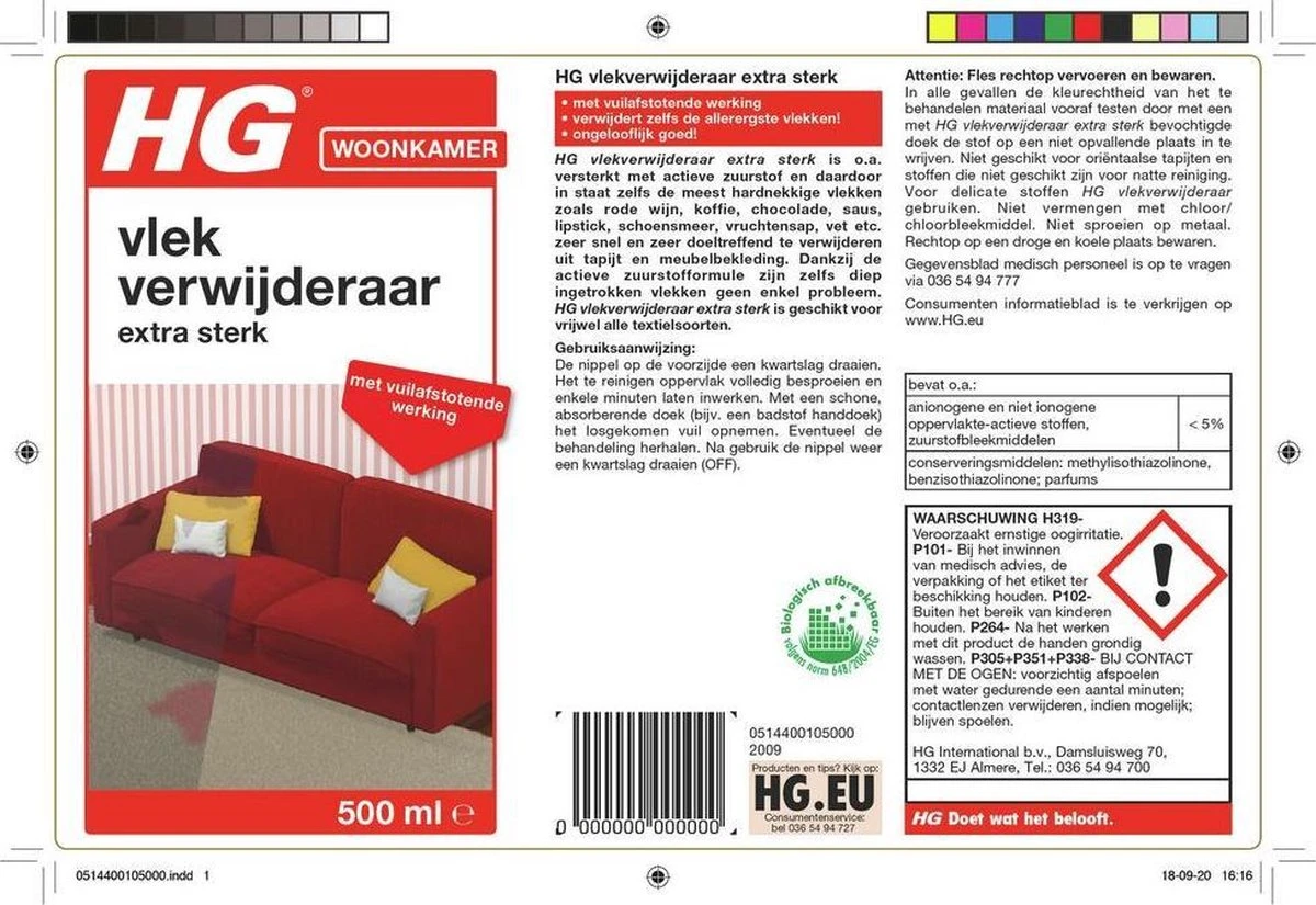 HG Vlekverwijderaar Extra Sterk - 500ml - Veilige Zuurstofformule - Geschikt Voor Alle Soorten Bekleding - Met Vuilafstotende Werking - Biologisch Afbreekbaar 2 HG Vlekverwijderaar Extra Sterk - 500ml - Veilige Zuurstofformule - Geschikt Voor Alle Soorten Bekleding - Met Vuilafstotende Werking - Biologisch Afbreekbaar - Afbeelding 2