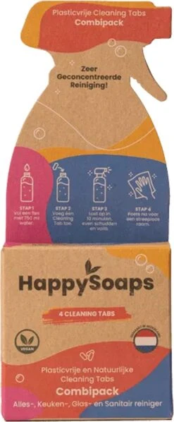 HappySoaps Cleaning Tabs - Combipack Met 4 Verschillende Tabs - Allesreiniger, Keukenreiniger, Glasreiniger En Sanitairreiniger - 100% Plasticvrij, Duurzaam & Vegan -Winkel Voor Schoonmaakartikelen 496x1200 2
