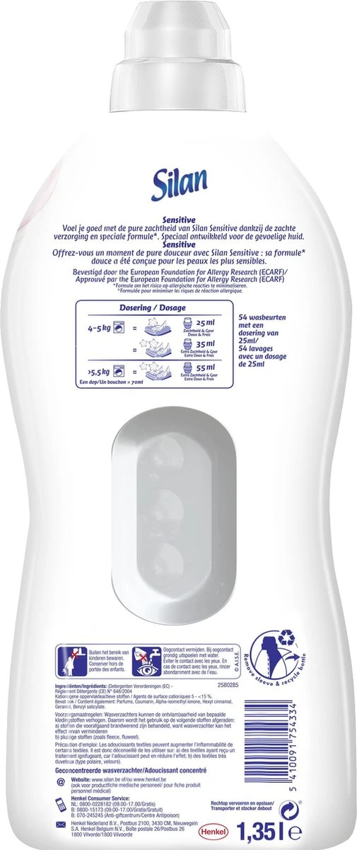 Silan Sensitive Wasverzachter - Baby En Gevoelige Huid - Grootverpakking - 54 Wasbeurten 3 Silan Sensitive Wasverzachter - Baby En Gevoelige Huid - Grootverpakking - 54 Wasbeurten - Afbeelding 3