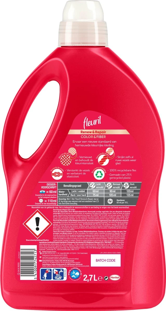 Fleuril Color & Fiber - Vloeibaar Wasmiddel - Gekleurde Was - 45 Wasbeurten 2 Fleuril Color & Fiber - Vloeibaar Wasmiddel - Gekleurde Was - 45 Wasbeurten - Afbeelding 2