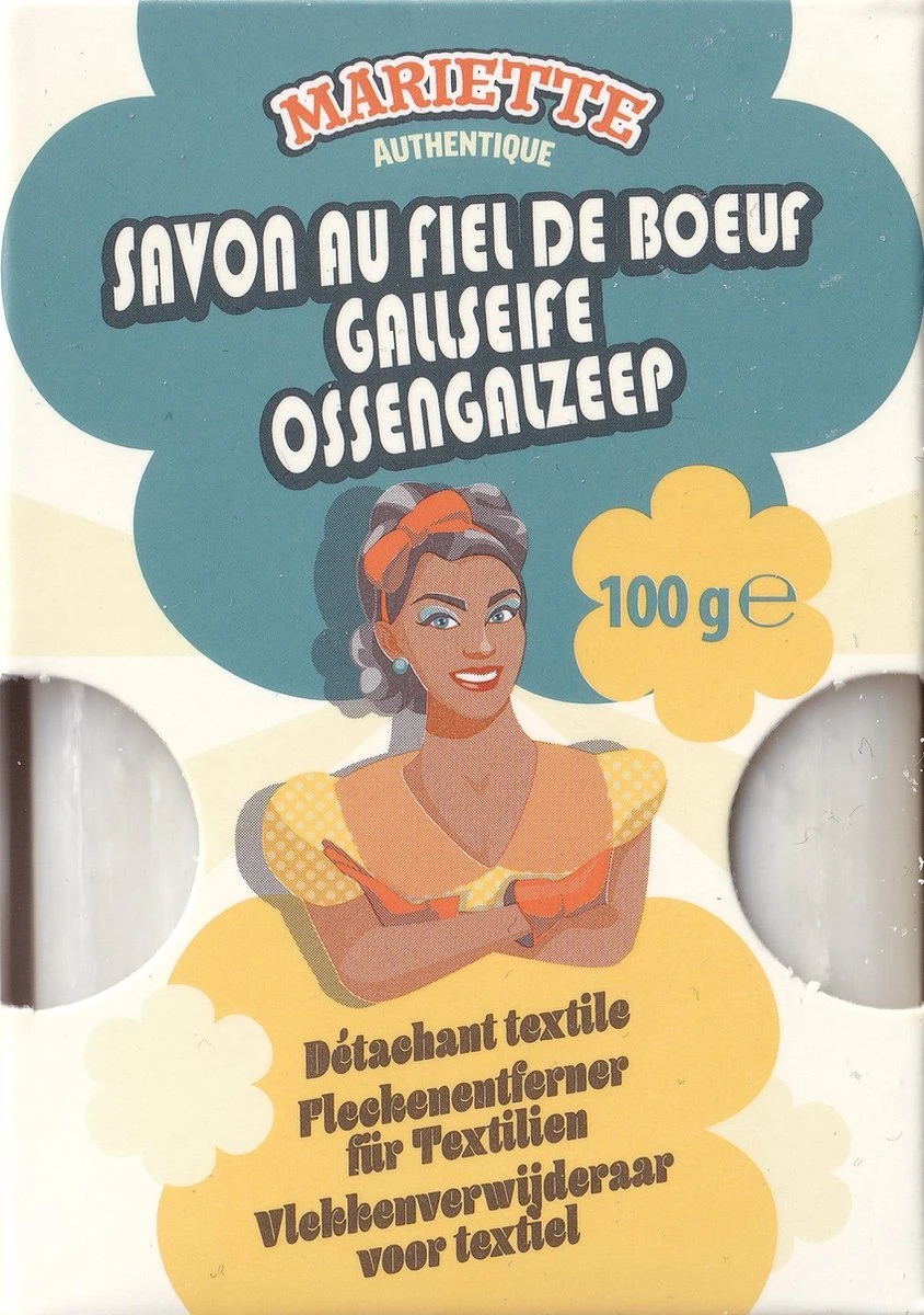 Authentieke Ossengalzeep - Vlekkenverwijderaar Voor Textiel - 100g - Mariette. 1 Authentieke Ossengalzeep - Vlekkenverwijderaar Voor Textiel - 100g - Mariette.