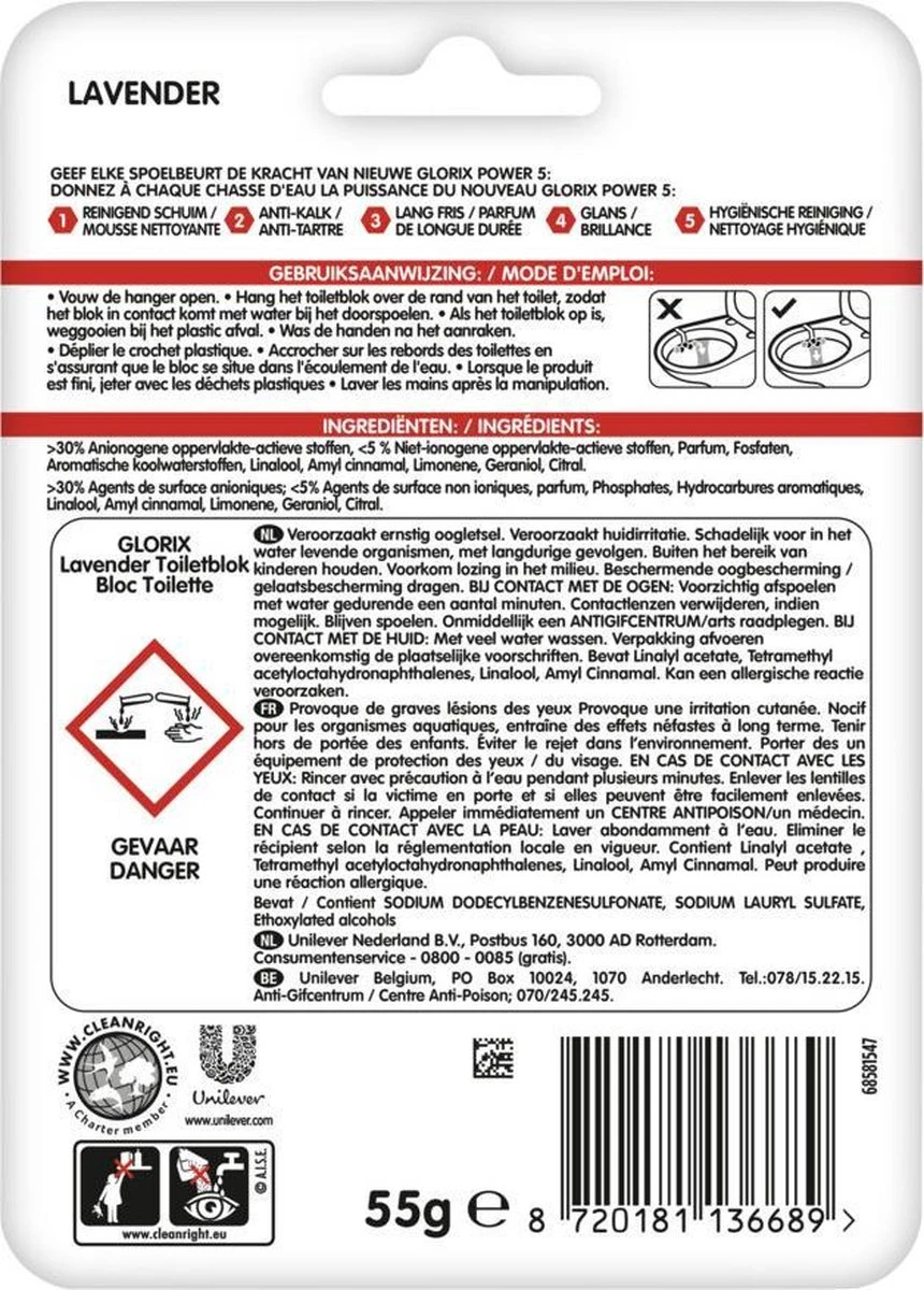 Glorix Power 5 Toiletblokken - Lavendel - 9 Stuks - Voordeelverpakking 6 Glorix Power 5 Toiletblokken - Lavendel - 9 Stuks - Voordeelverpakking - Afbeelding 6