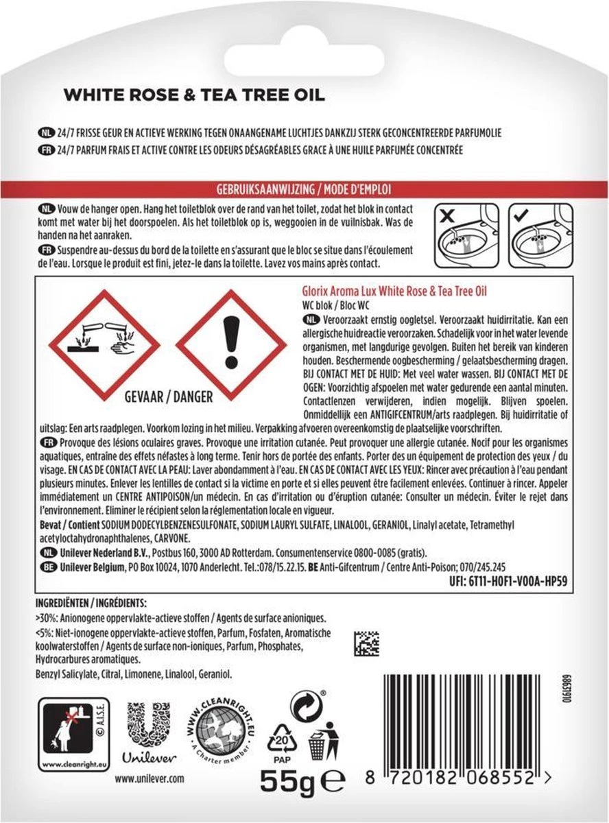 Glorix Aroma Lux Toiletblokken White Rose & Tea Tree Oil - 9 X 55g - Voordeelverpakking 3 Glorix Aroma Lux Toiletblokken White Rose & Tea Tree Oil - 9 X 55g - Voordeelverpakking - Afbeelding 3