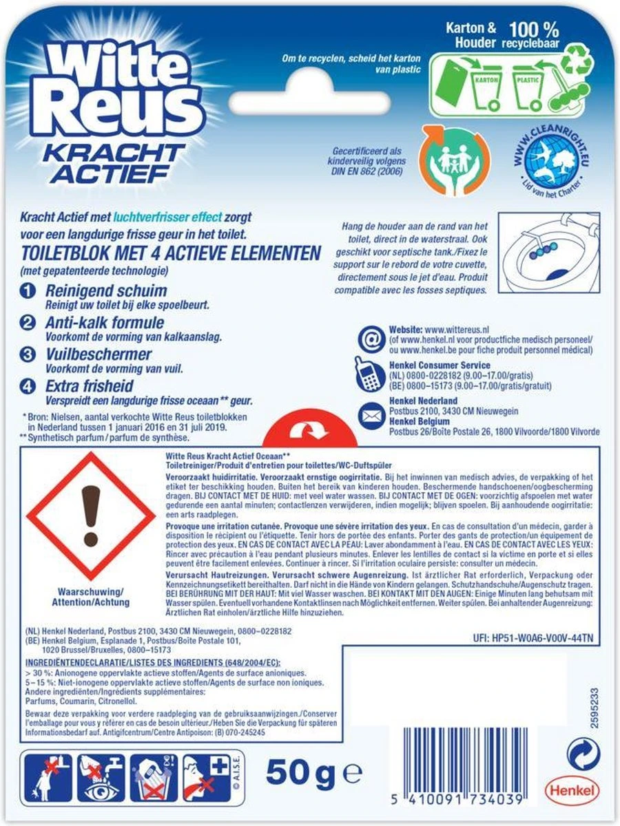 Witte Reus Kracht Actief Toiletblok - Oceaan - WC Blokjes Voordeelverpakking - 10 Stuks 13 Witte Reus Kracht Actief Toiletblok - Oceaan - WC Blokjes Voordeelverpakking - 10 Stuks - Afbeelding 13