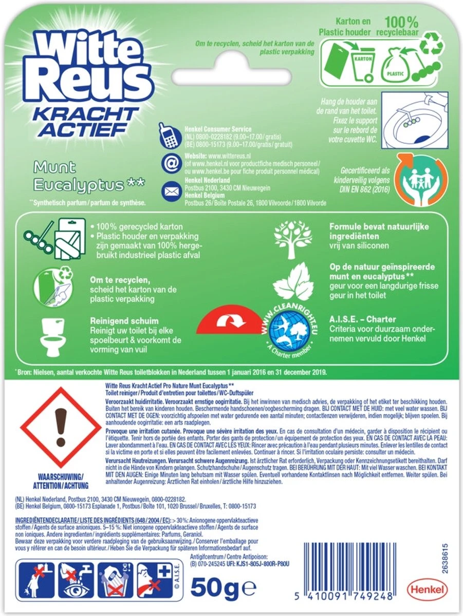 Witte Reus Toiletblok Kracht Actief Pro Nature Munt Eucalyptus 2 Witte Reus Toiletblok Kracht Actief Pro Nature Munt Eucalyptus - Afbeelding 2