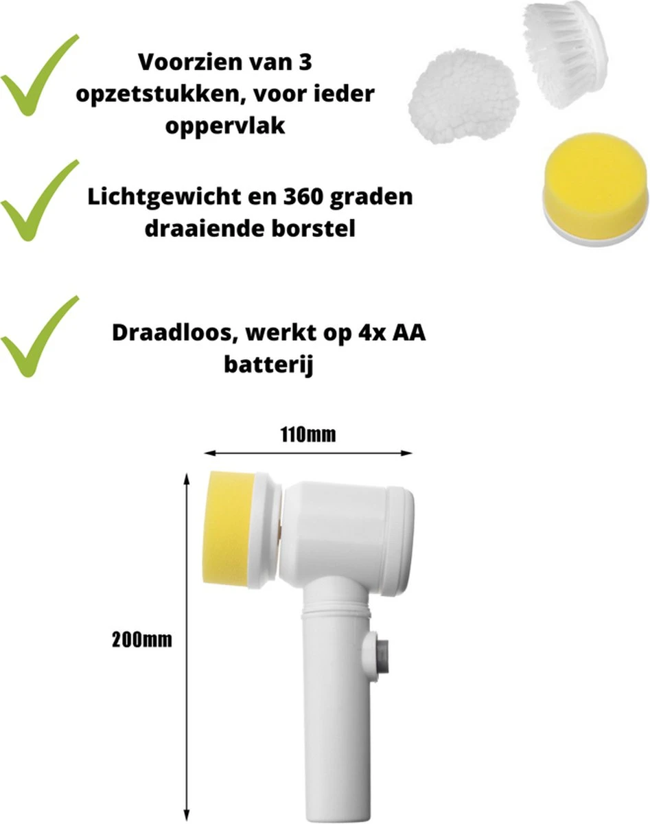V&P Magic Brush - Elektrische Multifunctionele Schoonmaakborstel - 3 Opzetstukken - Wasborstel - Poetsmachine - Schrobborstel - Handborstel - Werkborstel - Schrobber - Boorborstel - Schoonmaakmiddelen - Reinigingsborstel 5 V&P Magic Brush - Elektrische Multifunctionele Schoonmaakborstel - 3 Opzetstukken - Wasborstel - Poetsmachine - Schrobborstel - Handborstel - Werkborstel - Schrobber - Boorborstel - Schoonmaakmiddelen - Reinigingsborstel - Afbeelding 5